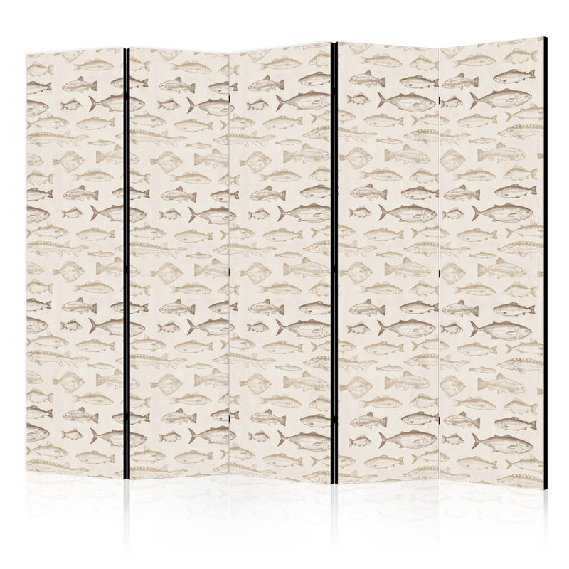 5-delad ljuddämpande rumsavdelare – Fish in beige – produktbild