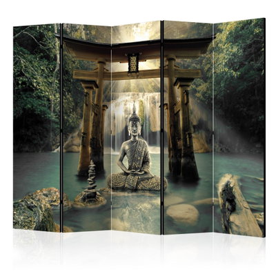 5-delad ljuddämpande rumsavdelare – Buddha smile – produktbild