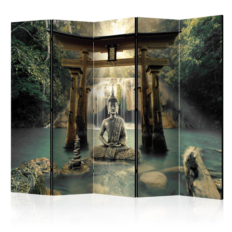 5-delad ljuddämpande rumsavdelare – Buddha smile – produktbild