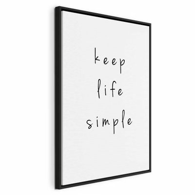 Message english text in – svart ram. Orden keep life simple återges med tunna, handskriftsliknande svarta bokstäver på vit botten.