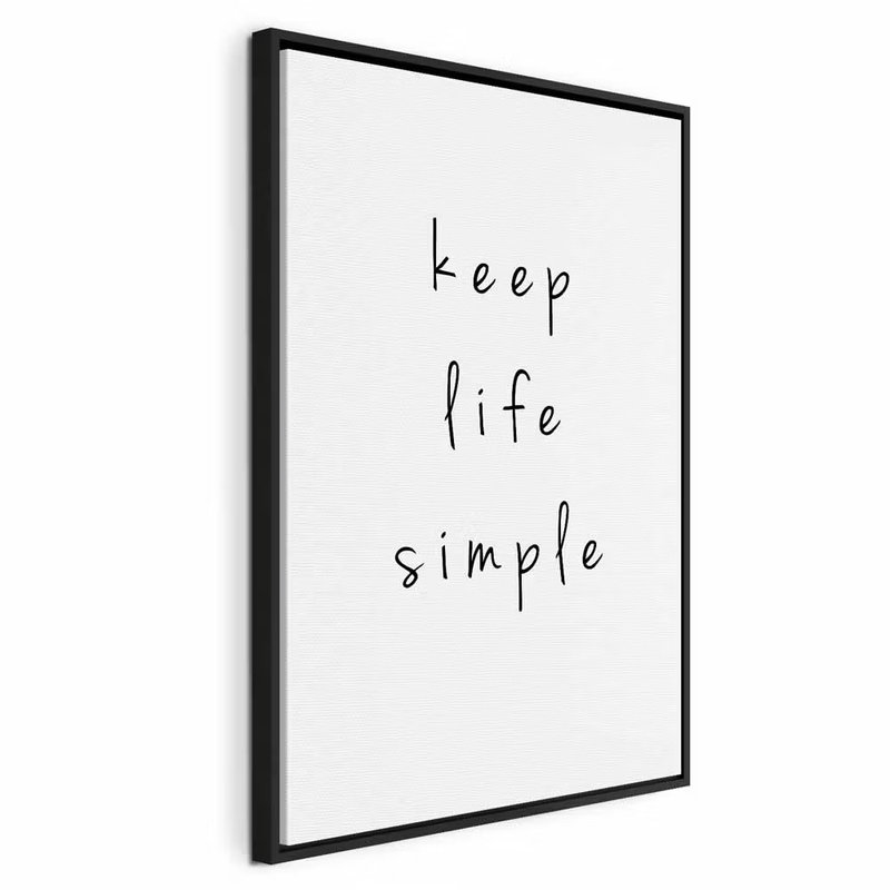 Message english text in – svart ram. Orden keep life simple återges med tunna, handskriftsliknande svarta bokstäver på vit botten.