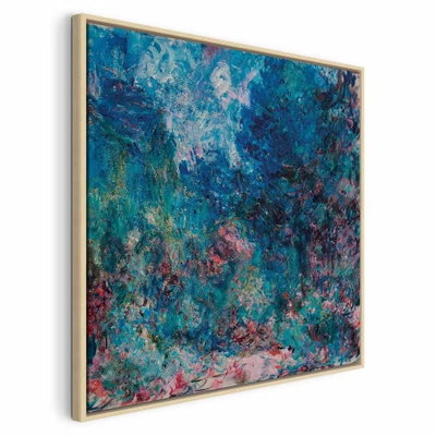 Claude monet la maison de l – naturfärgad ram. Täta blå och gröna penseldrag möter små rosa och ljusa blomfläckar i ett trädgårdsliknande motiv.