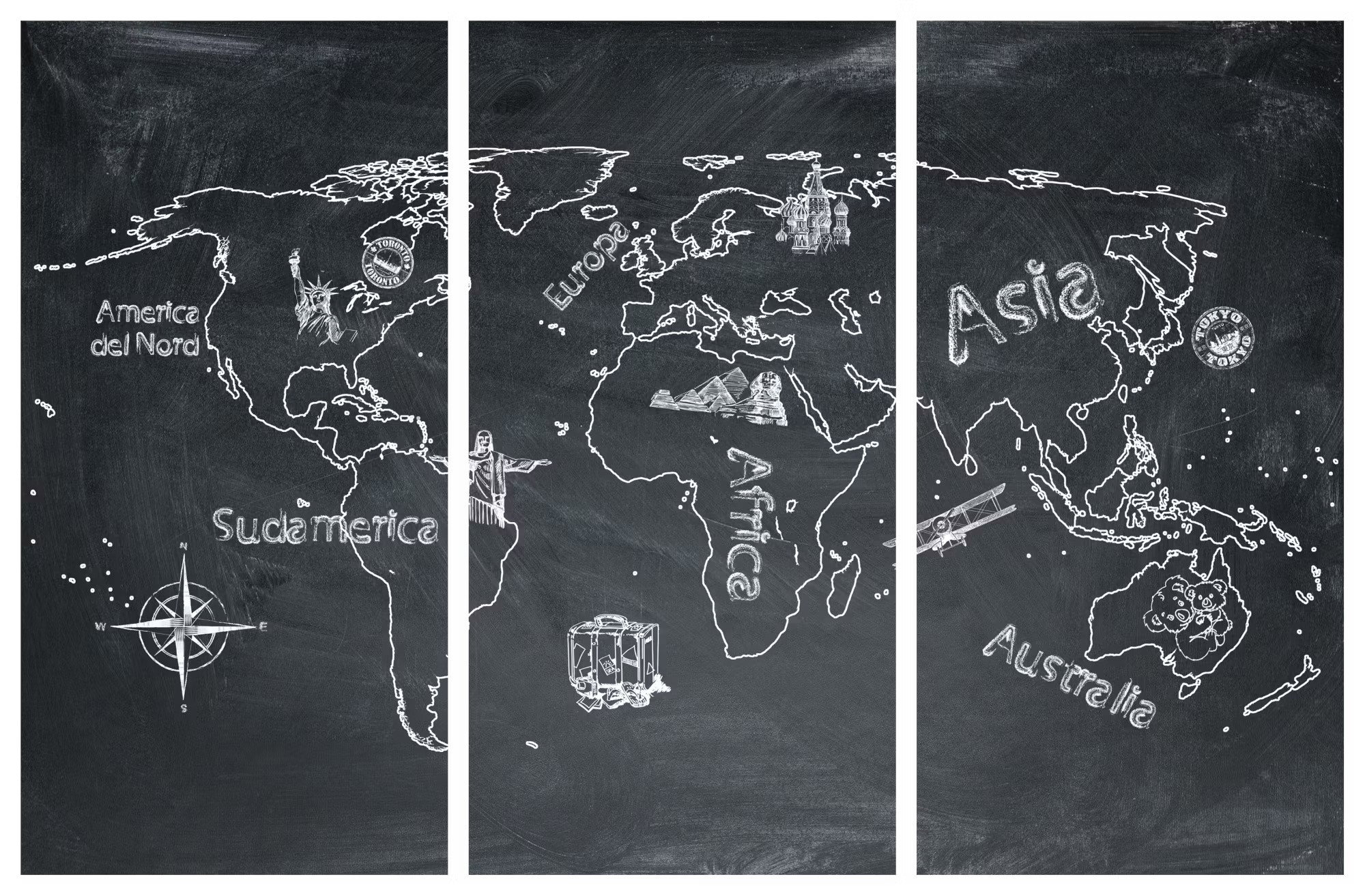 Ljuddämpande anslagstavla i 3 delar - Geography lesson (60x40cm)