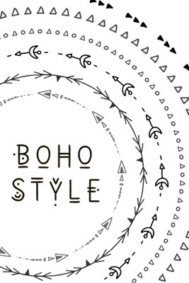 Boho style vertical – motivvy. Den svarta texten BOHO STYLE omges av tunna halvcirklar, kvistar och små trianglar på vitt.