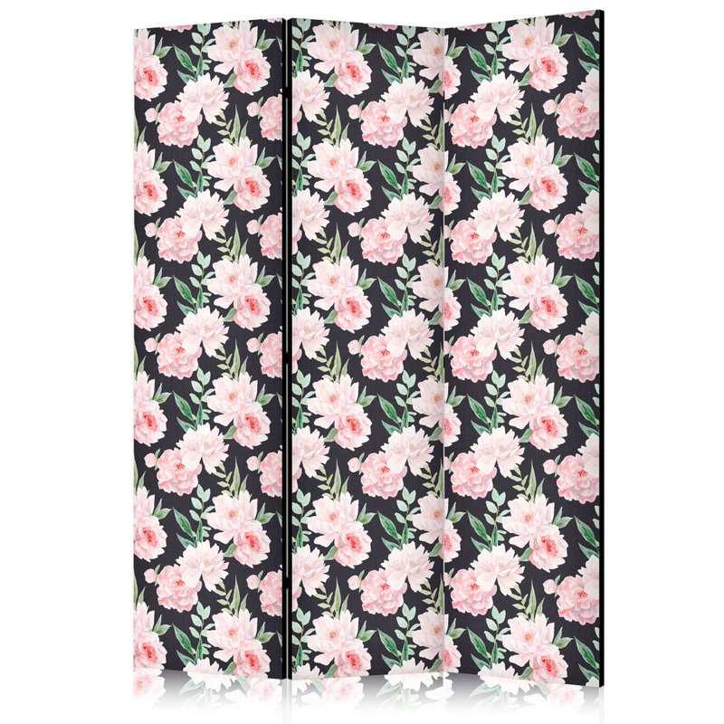 3-delad ljuddämpande rumsavdelare – Peonies Pin – produktbild