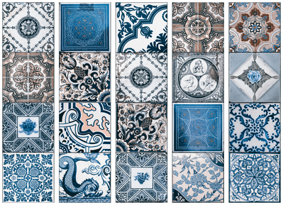 5-delad ljuddämpande rumsavdelare – Blue arabesque – produktbild från leverantören