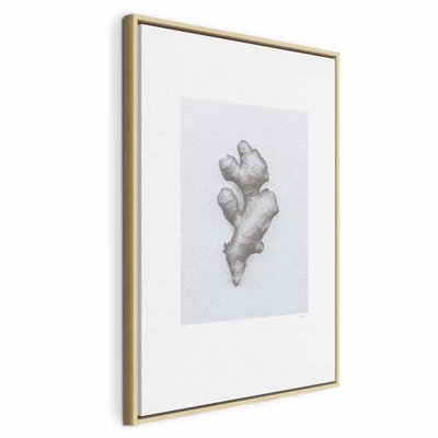Ginger vertical – naturfärgad ram. En liten grå ingefärsrot är tecknad på ett blekt grått mittfält med bred vit marginal.