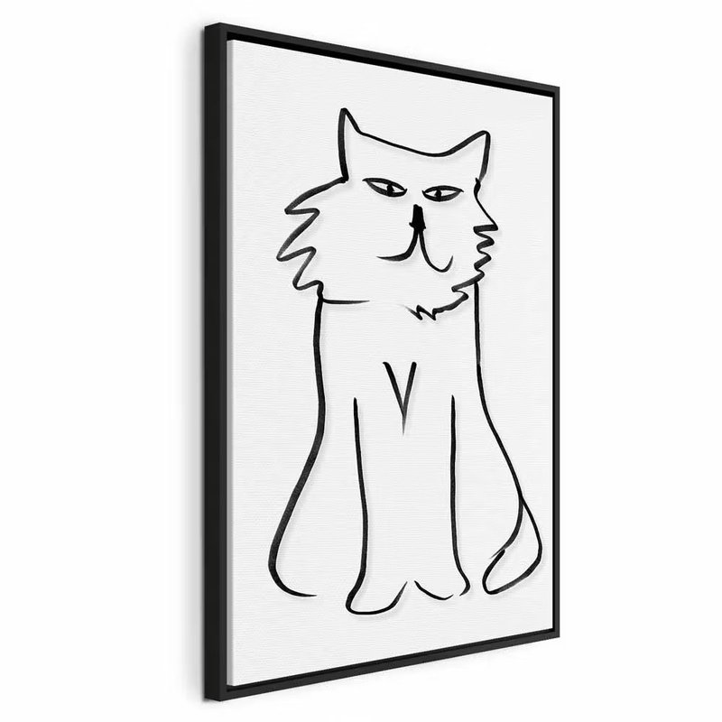 I and m looking at you – svart ram. En sittande katt med spetsiga öron och smala ögon tecknas med en enkel svart konturlinje på vitt.