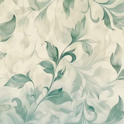 Kvadratisk motivförlaga för Watercolor botanical motif: Gröna blad och slingrande stjälkar löper över en gräddfärgad bakgrund.