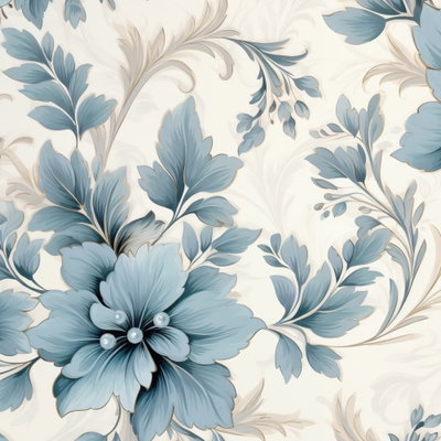 Kvadratisk motivförlaga för Turquoise flowers in retro: Stora blåturkosa blommor och mjuka bladslingor breder ut sig över en ljus bakgrund.