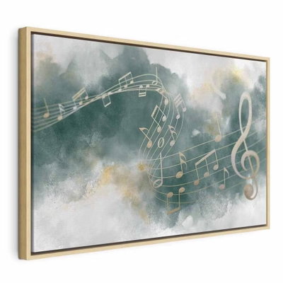 Melody of the psalm wide – naturfärgad ram. Ljusa notlinjer och en stor klav möter grågröna och vita skiftningar med små guldfärgade detaljer.