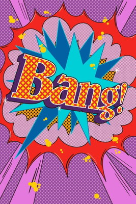 Comic street art colorful – motivvy. Ordet Bang! ligger mitt i en färgstark explosion av stjärnor, prickar och vinklar i rosa, gult, blått och orange.