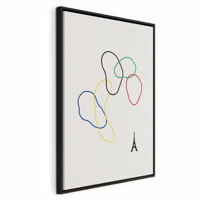 Colorful rings digital – svart ram. Fria blå, gula, gröna, röda och lila slingor rör sig över en ljus botten med en liten svart tornsymbol.