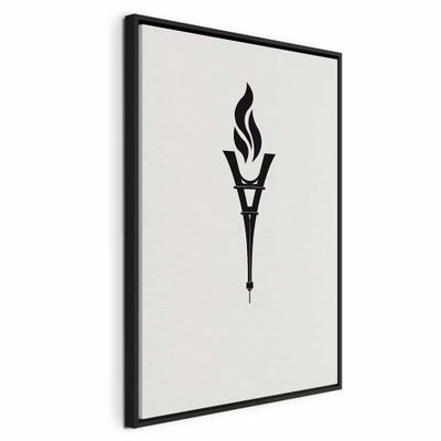 Torch shaped like an – svart ram. En svart fackelliknande symbol med flamma framträder mot en ljust crèmefärgad botten.