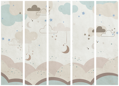 5-delad ljuddämpande rumsavdelare – Cloudy night – produktbild från leverantören