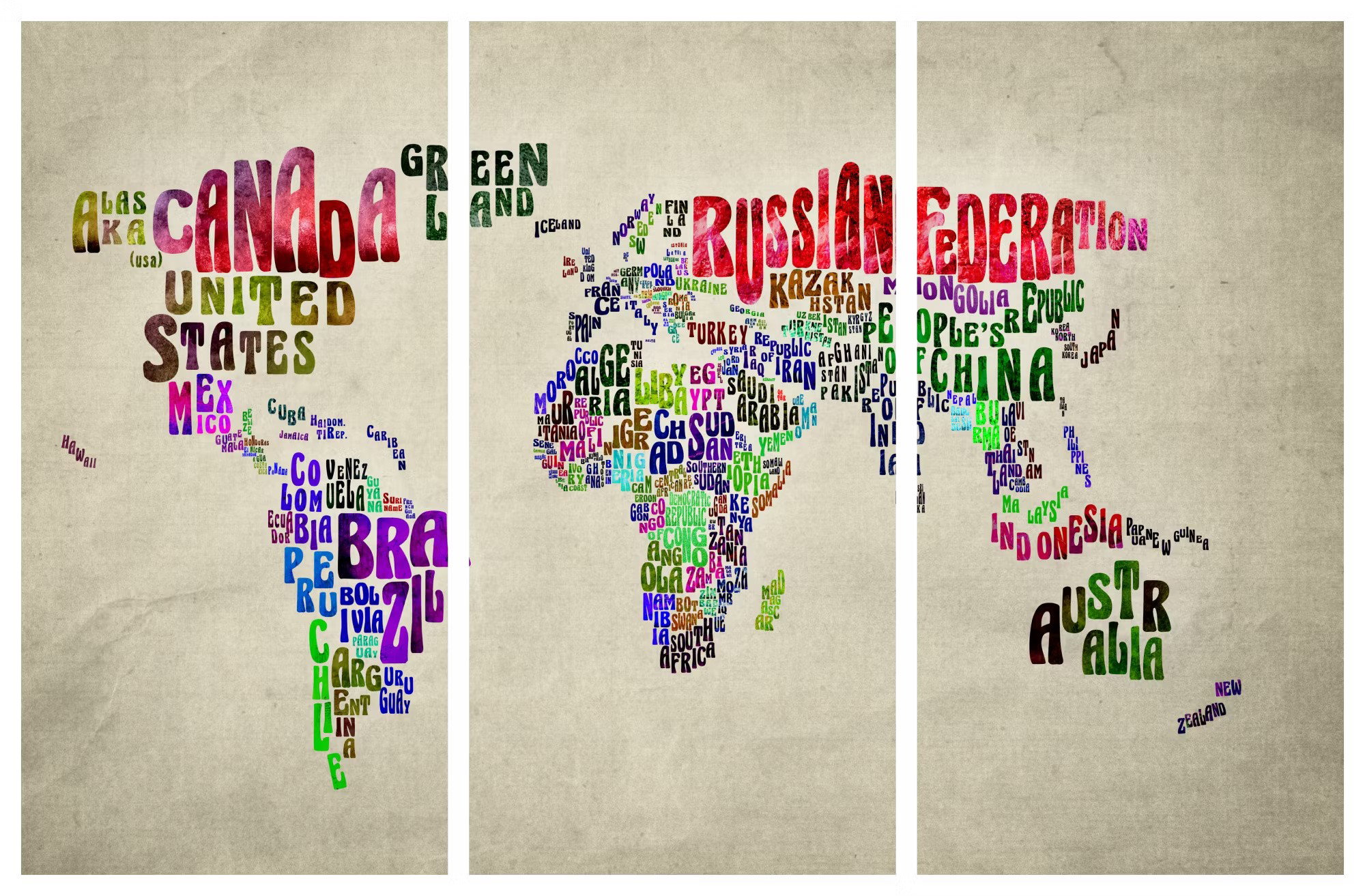 Ljuddämpande anslagstavla i 3 delar - Colorful countries (60x40cm)
