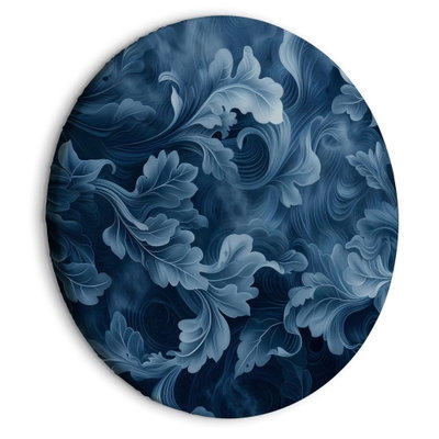 Rund motivvy för Abstract ornaments: Svepande bladliknande former möts i djupa och ljusa blå toner.