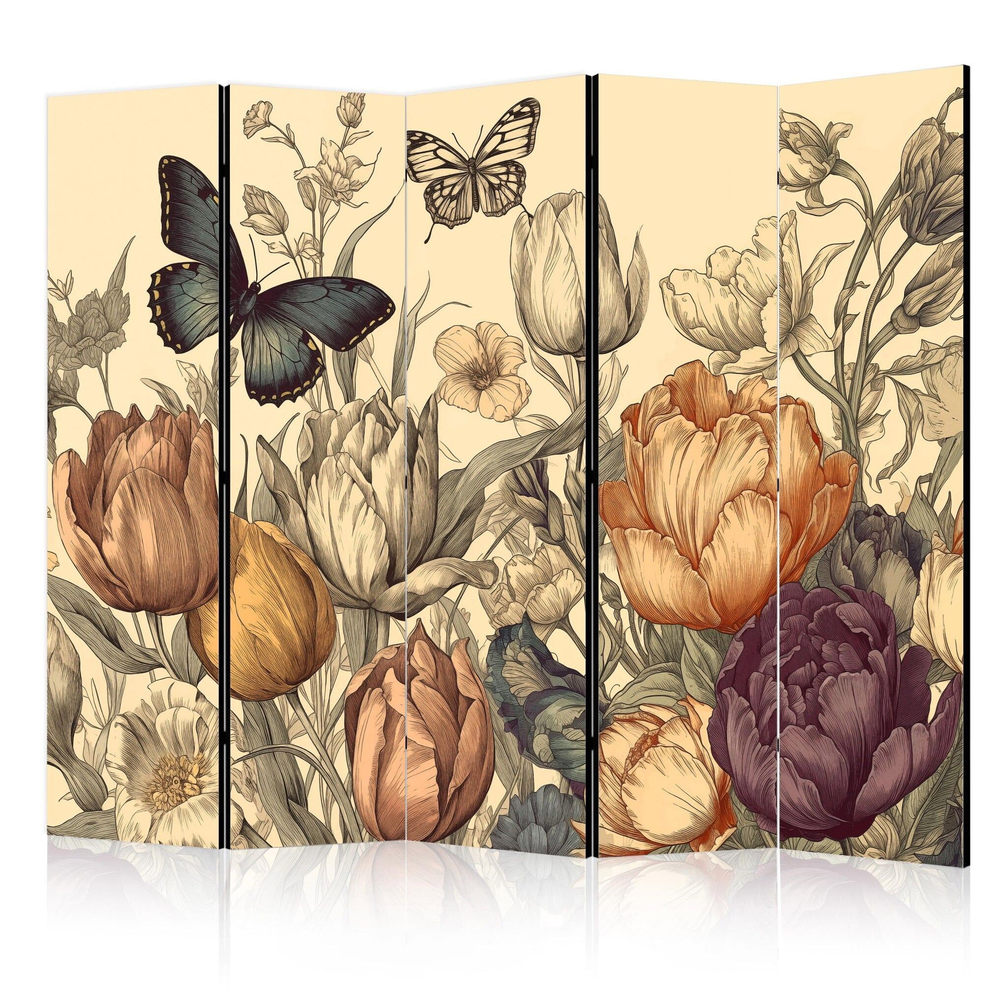 5-delad ljuddämpande rumsavdelare – Tulips in (225x172cm)