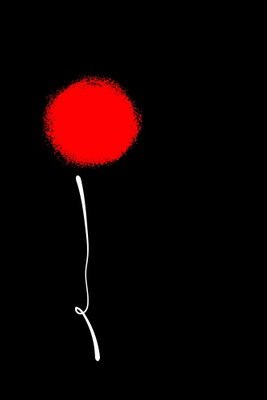 Minimalist flower vertical – motivvy. En rund röd blomform på en tunn ljus stjälk står ensam mot en svart bakgrund.