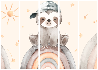 5-delad ljuddämpande rumsavdelare – Happy sloth – produktbild från leverantören