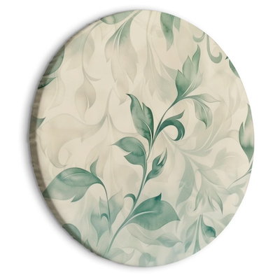 Rund motivvy för Watercolor botanical motif: Gröna blad och slingrande stjälkar löper över en gräddfärgad bakgrund.