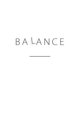 Balance of words black – motivvy. Ordet BALANCE står med tunna grå bokstäver ovan ett kort streck på en stor vit yta.