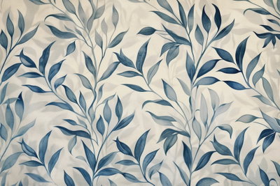 Leaves in blue color – motivvy. Små och stora blå blad sprider sig i tunna grenar över en ljust crèmefärgad bakgrund.