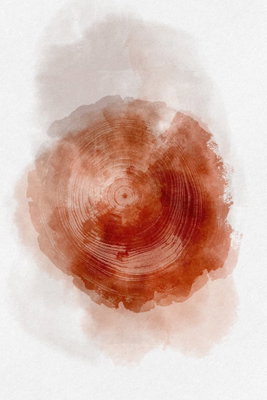 Tree structure vertical – motivvy. Koncentriska, roströda färgskiftningar bildar ett runt mönster med ett uttryck som påminner om årsringar.