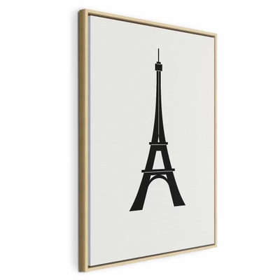 Eiffel tower simple graphics – naturfärgad ram. En tydlig svart silhuett av Eiffeltornet står ensam mot en varmvit, avskalad bakgrund.