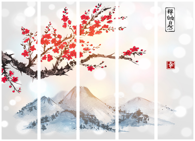 5-delad ljuddämpande rumsavdelare – Mount fuji – produktbild från leverantören