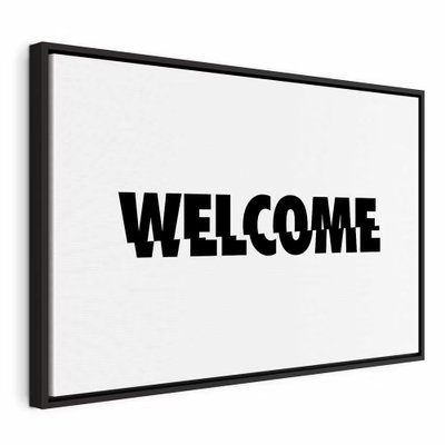 Welcome wide – svart ram. Ordet WELCOME återges med stora svarta bokstäver mot en vit botten.
