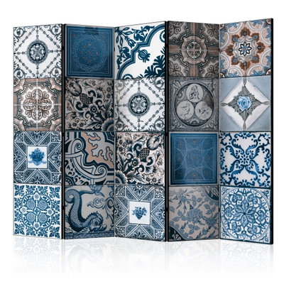 5-delad ljuddämpande rumsavdelare – Blue arabesque – produktbild