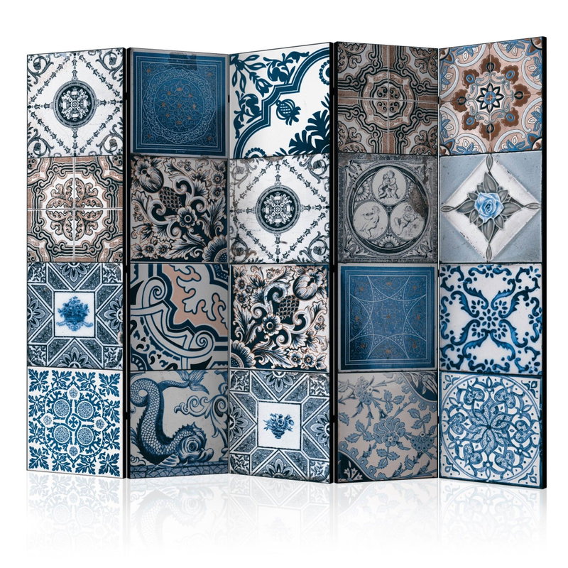 5-delad ljuddämpande rumsavdelare – Blue arabesque – produktbild