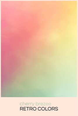 Cherry breeze pastel – motivvy. Mjuka gula, rosa och gröna färgövergångar ligger över en ljus nederkant med tryckt RETRO COLORS-typografi.