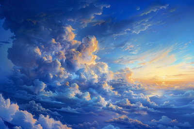 When the sky becomes a – motivvy. Moln med gyllene kanter breder ut sig mot en blå himmel med ljusa öppningar.