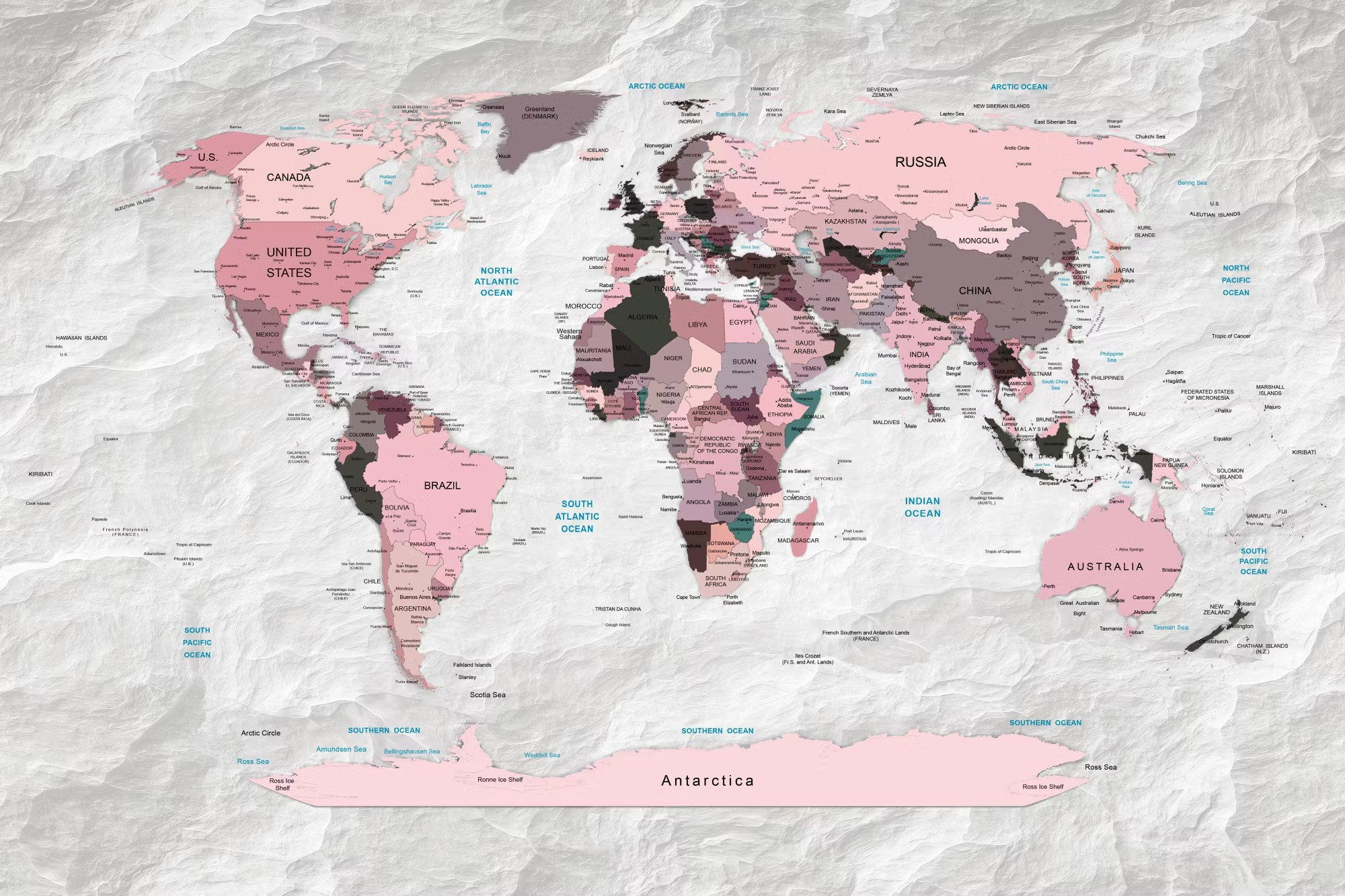 Ljuddämpande anslagstavla - Pink continents (90x60cm)