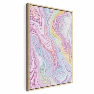Colorful dream abstract – naturfärgad ram. Tunna, böljande linjer i rosa, blått, lila, vitt och gult bildar ett tätt abstrakt mönster.