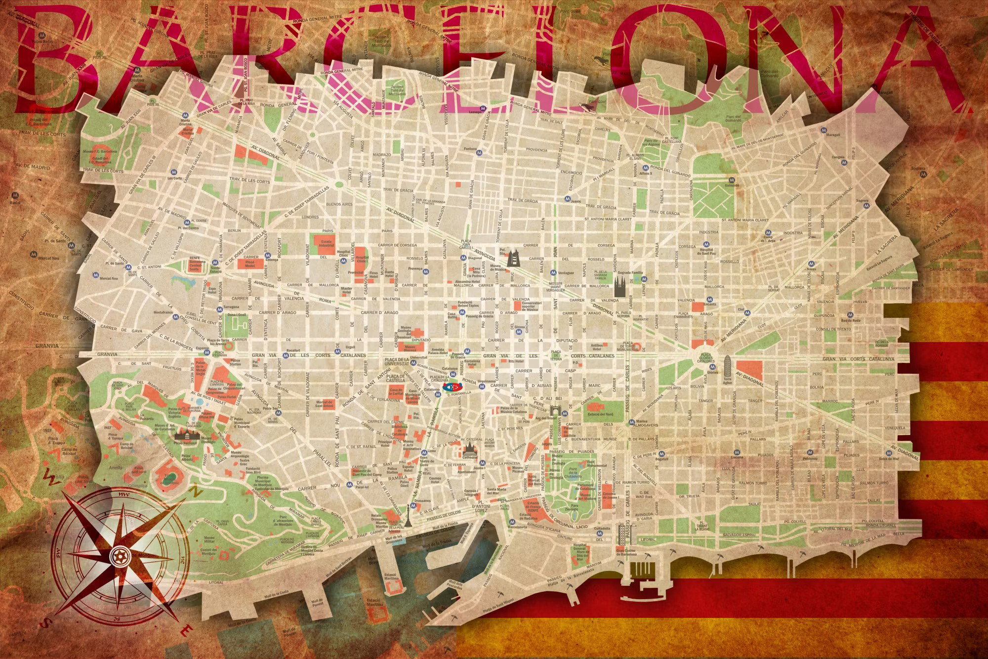 Ljuddämpande anslagstavla - Map of barcelona (60x40cm)