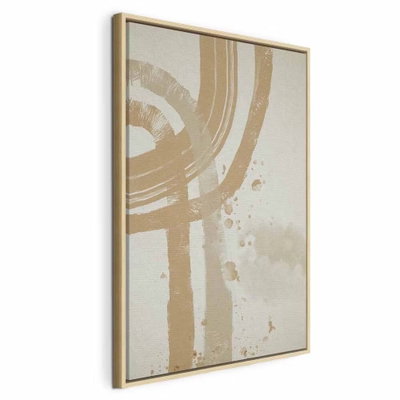 Beige minimalism vertical – naturfärgad ram. Breda, gulbeige cirkelbågar och lodräta penselspår ligger över en ljus och sliten bakgrund.