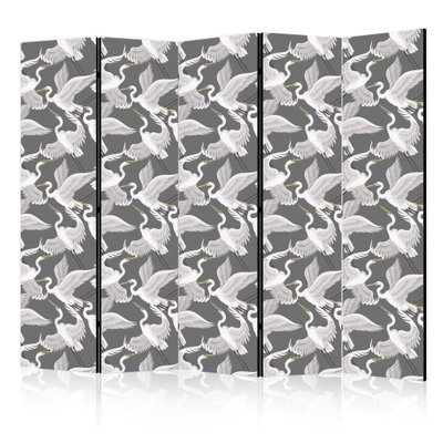 5-delad ljuddämpande rumsavdelare – Pastel birds – produktbild