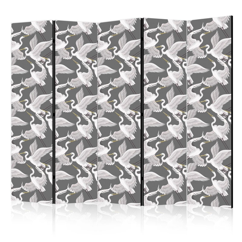 5-delad ljuddämpande rumsavdelare – Pastel birds – produktbild