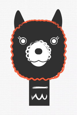Decorative alpaca vertical – motivvy. Ett stiliserat svart djurhuvud med spetsiga öron, vit nos och röd kant återges mot ljusgrått.