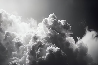Extraordinary phenomenon the – motivvy. Vita, kraftigt upplysta moln reser sig mot en mörk himmel med ett starkt ljusinsläpp från övre vänster.