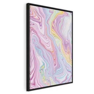 Colorful dream abstract – svart ram. Tunna, böljande linjer i rosa, blått, lila, vitt och gult bildar ett tätt abstrakt mönster.