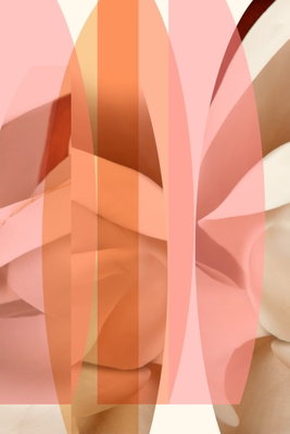 Floral kaleidoscope vertical – motivvy. Raka och rundade, delvis överlappande former skapar ett stående mönster i rosa, orange, brunt och crème.