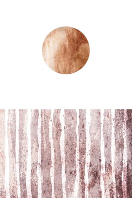 Harmony and rhythm vertical – motivvy. En liten kopparfärgad cirkel ligger ovan ett fält med lodräta, dämpat rosa och vita linjer.
