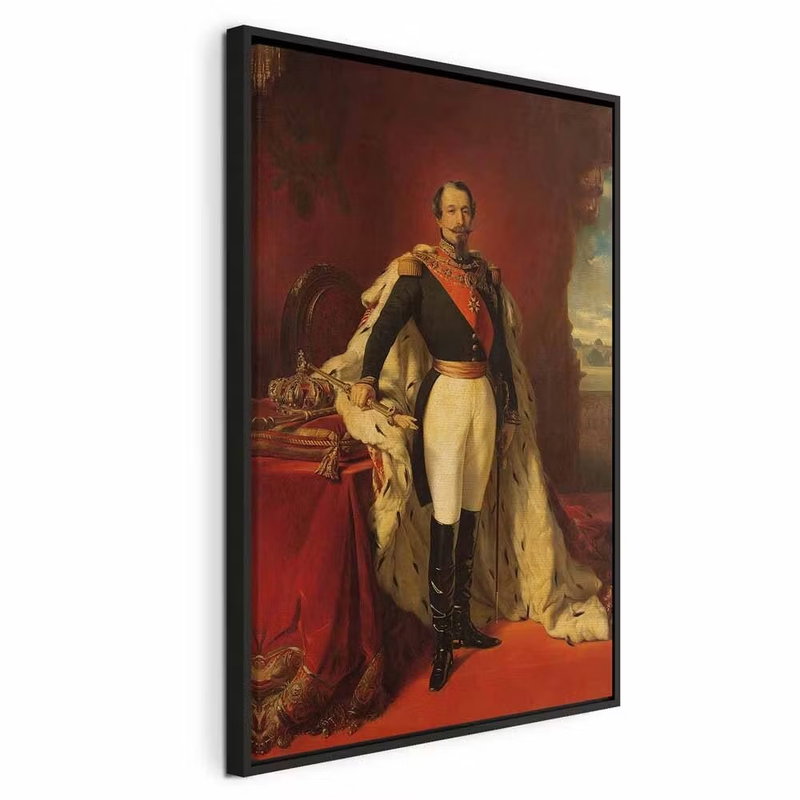 Franz xaver winterhalter – svart ram. En stående man i uniform med ordensband och ljusa byxor omges av en röd och guldfärgad interiör.