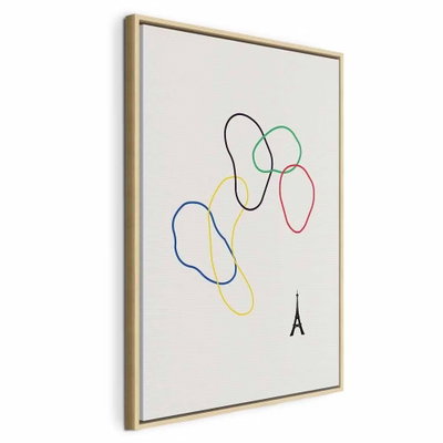 Colorful rings digital – naturfärgad ram. Fria blå, gula, gröna, röda och lila slingor rör sig över en ljus botten med en liten svart tornsymbol.