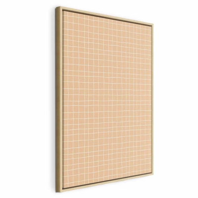Waving lines creamy grid on – naturfärgad ram. Tunna crèmefärgade linjer bildar ett mjukt böjt rutnät på en varm botten i ockra och persika.