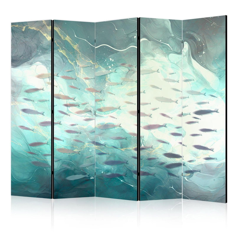 5-delad ljuddämpande rumsavdelare – Escaping fish – produktbild